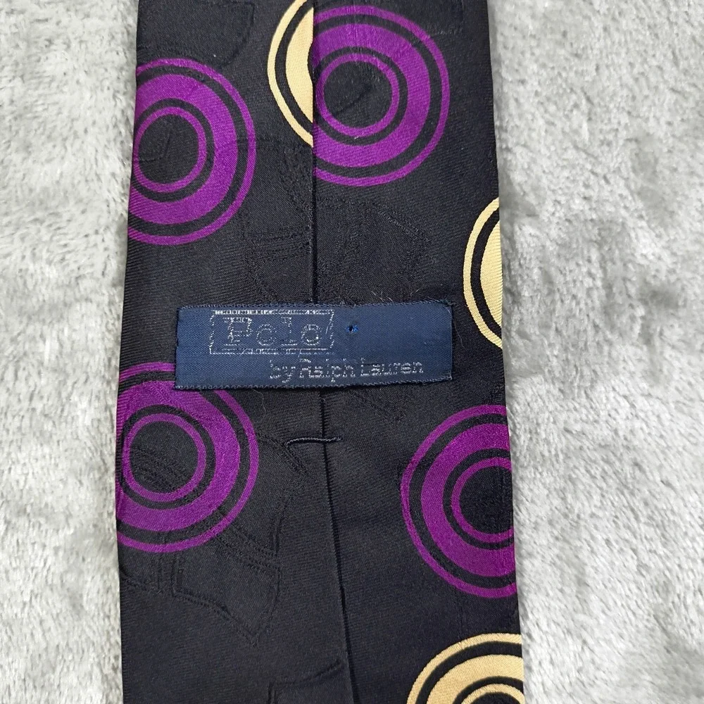 Vintage Polo‎ Ralph Lauren Tie Mens 56x3.25 Black Purple Geometric Abstract USA